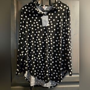Lularoe Black and White Polka Dot Button Down Shirt NWT